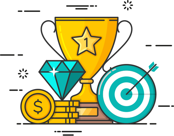 Verschiedene Gegenstände, die Wettbewerb symbolisieren.